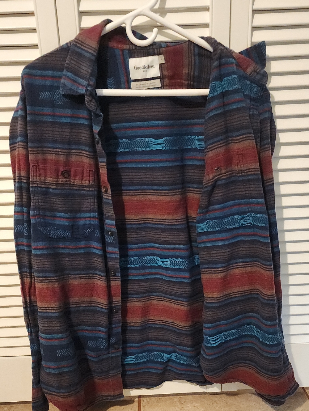 Goodfellow & Co Multicolor Striped Flannel Shirt Jacket - Blue & Rust